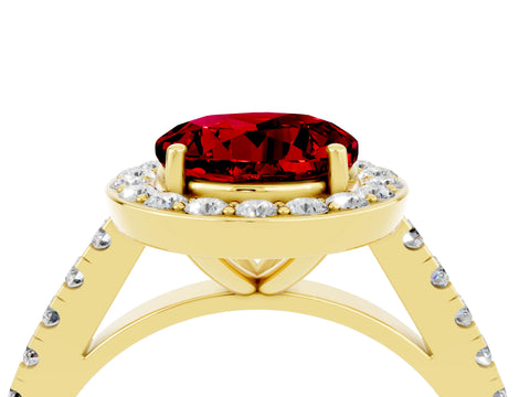 Yellow gold Round Cut Halo Diamond Ring with Pavé Band and Three-Prong Setting_4