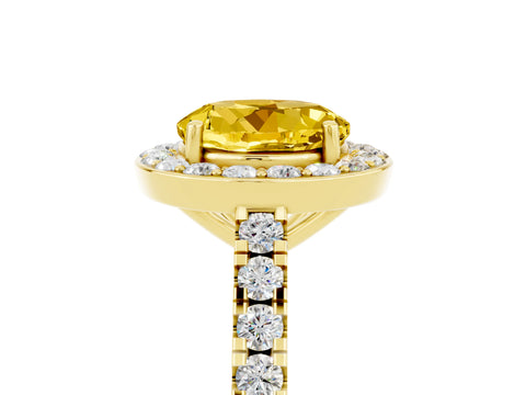 Yellow gold Round Cut Halo Diamond Ring with Pavé Band and Three-Prong Setting_5