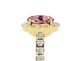 Yellow gold Round Cut Halo Diamond Ring with Pavé Band and Three-Prong Setting_5
