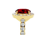 Yellow gold Round Cut Halo Diamond Ring with Pavé Band and Three-Prong Setting_5
