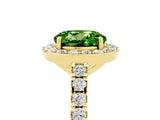 Yellow gold Round Cut Halo Diamond Ring with Pavé Band and Three-Prong Setting_5
