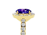 Yellow gold Round Cut Halo Diamond Ring with Pavé Band and Three-Prong Setting_5