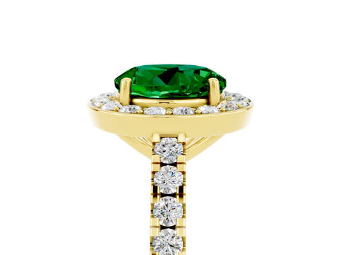 Yellow gold Round Cut Halo Diamond Ring with Pavé Band and Three-Prong Setting_5