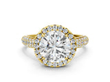 Yellow gold Round Cut Halo Diamond Ring with Pavé Band_22