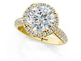 Yellow gold Round Cut Halo Diamond Ring with Pavé Band_23