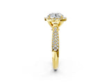 Yellow gold Round Cut Halo Diamond Ring with Pavé Band_24