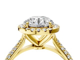Yellow gold Round Cut Halo Diamond Ring with Pavé Band_26