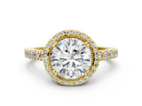 Yellow gold Round Cut Halo Diamond Ring with Pave Band and Four-Prong Setting_41