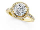 Yellow gold Round Cut Halo Diamond Ring with Pave Band and Four-Prong Setting_42