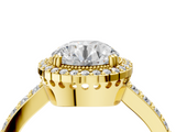 Yellow gold Round Cut Halo Diamond Ring with Pave Band and Four-Prong Setting_45