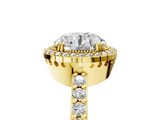 Yellow gold Round Cut Halo Diamond Ring with Pave Band and Four-Prong Setting_46