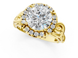 Yellow gold Round Cut Halo Diamond Ring with Scrollwork Band and Four-Prong Setting_111