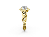 Yellow gold Round Cut Halo Diamond Ring with Scrollwork Band and Four-Prong Setting_112