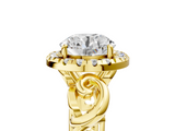 Yellow gold Round Cut Halo Diamond Ring with Scrollwork Band and Four-Prong Setting_115