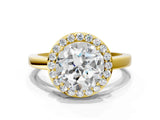 Yellow gold Round Cut Halo Diamond Ring with Solitaire Band and Prong Setting_13