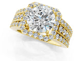 Yellow gold Round Cut Halo Diamond Ring with Split Shank and Four-Prong Setting_243