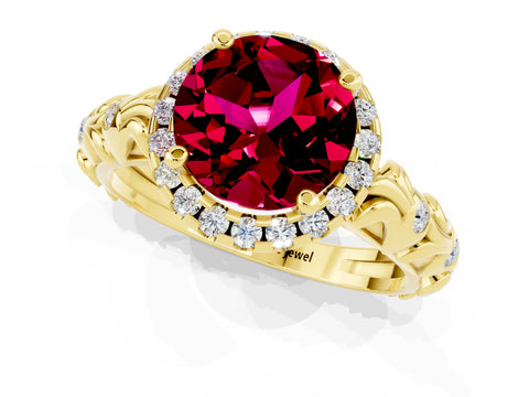 Yellow gold Round Cut Halo Diamond Solitaire with Filigree Band and Four-Prong Setting_1