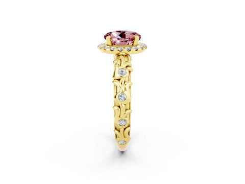 Yellow gold Round Cut Halo Diamond Solitaire with Filigree Band and Four-Prong Setting_2