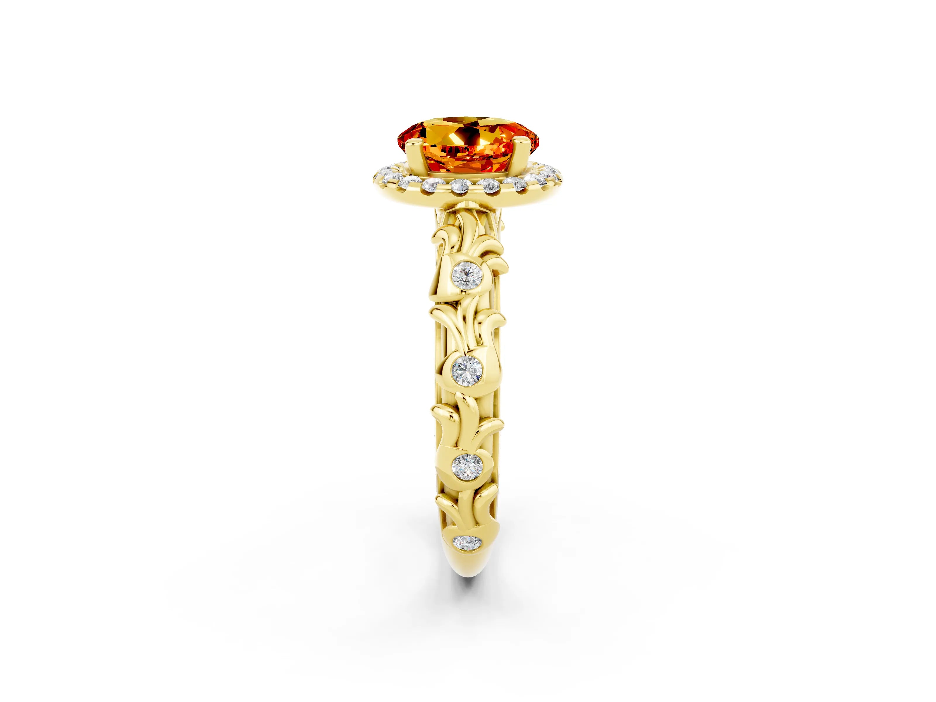 Yellow gold Round Cut Halo Diamond Solitaire with Filigree Band and Four-Prong Setting_2