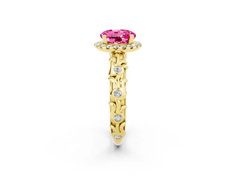 Yellow gold Round Cut Halo Diamond Solitaire with Filigree Band and Four-Prong Setting_2