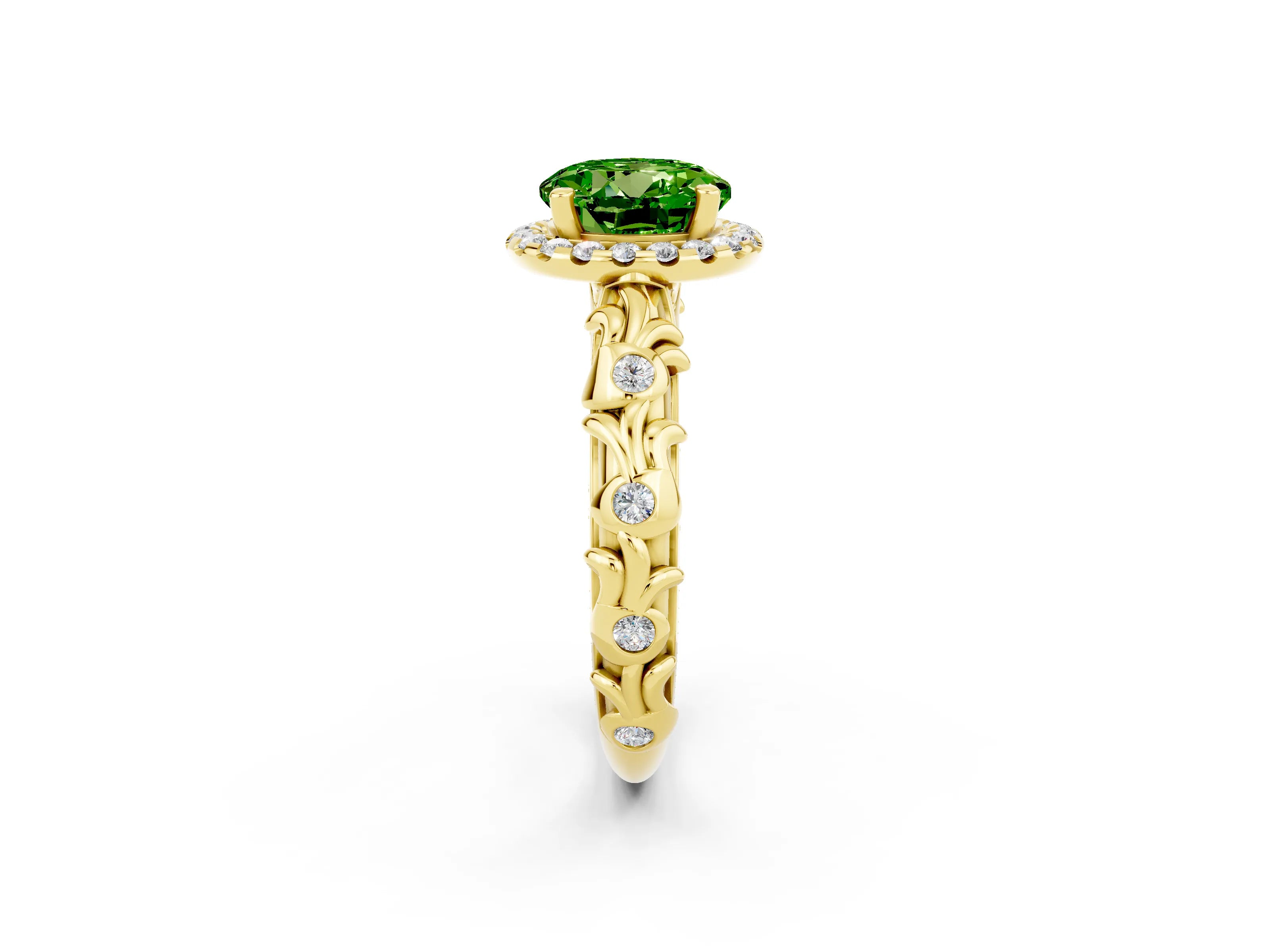 Yellow gold Round Cut Halo Diamond Solitaire with Filigree Band and Four-Prong Setting_2