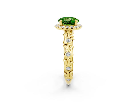 Yellow gold Round Cut Halo Diamond Solitaire with Filigree Band and Four-Prong Setting_2