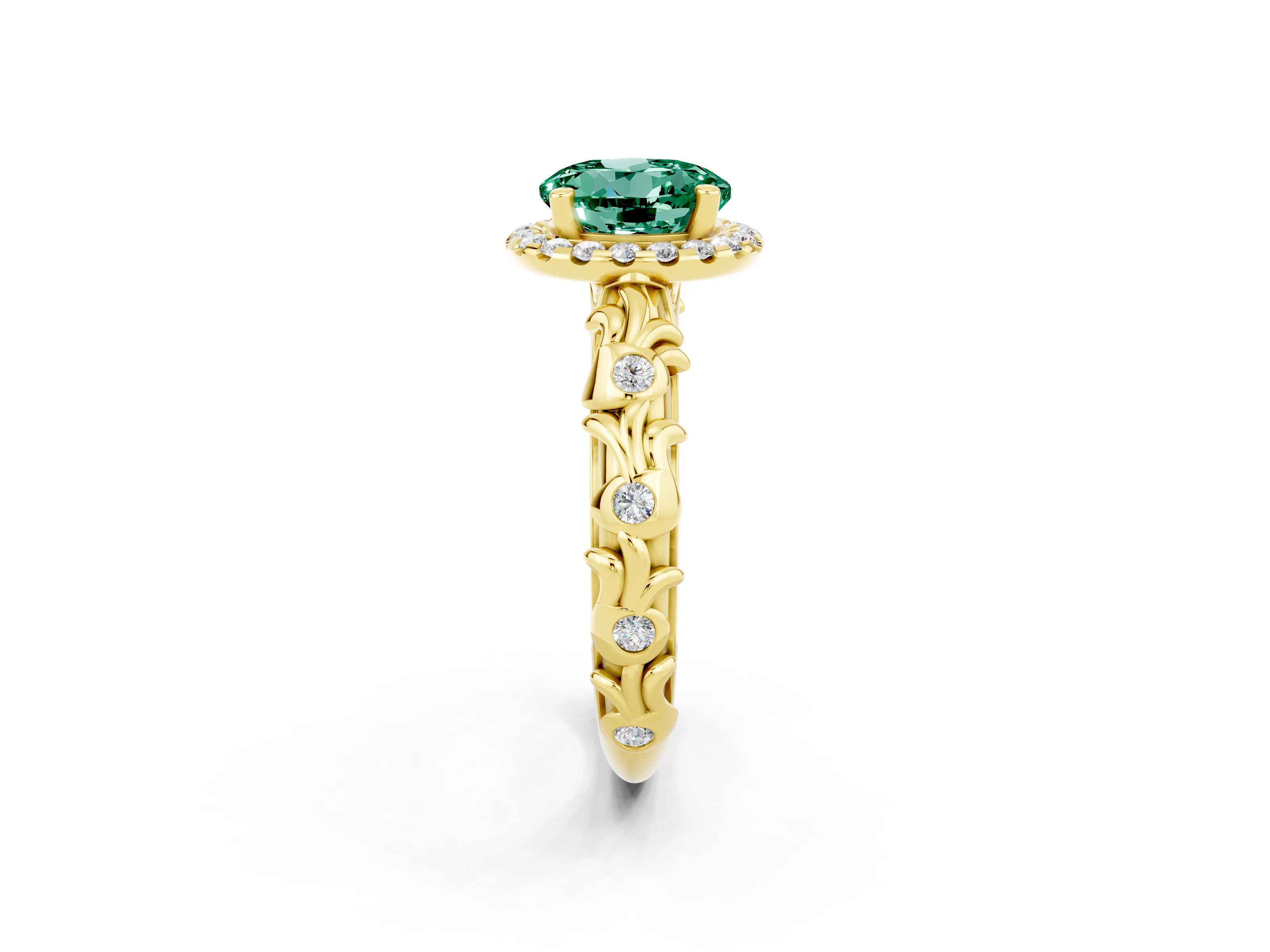 Yellow gold Round Cut Halo Diamond Solitaire with Filigree Band and Four-Prong Setting_2