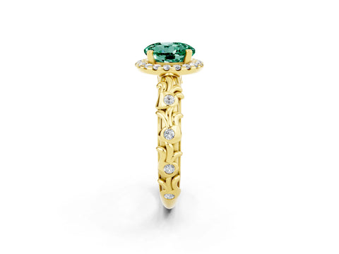 Yellow gold Round Cut Halo Diamond Solitaire with Filigree Band and Four-Prong Setting_2
