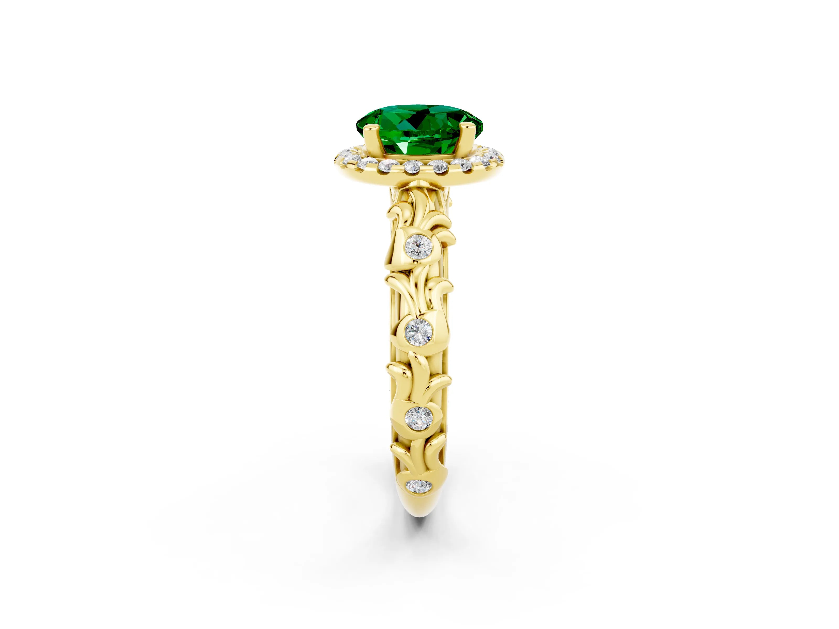 Yellow gold Round Cut Halo Diamond Solitaire with Filigree Band and Four-Prong Setting_2
