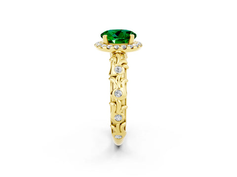 Yellow gold Round Cut Halo Diamond Solitaire with Filigree Band and Four-Prong Setting_2