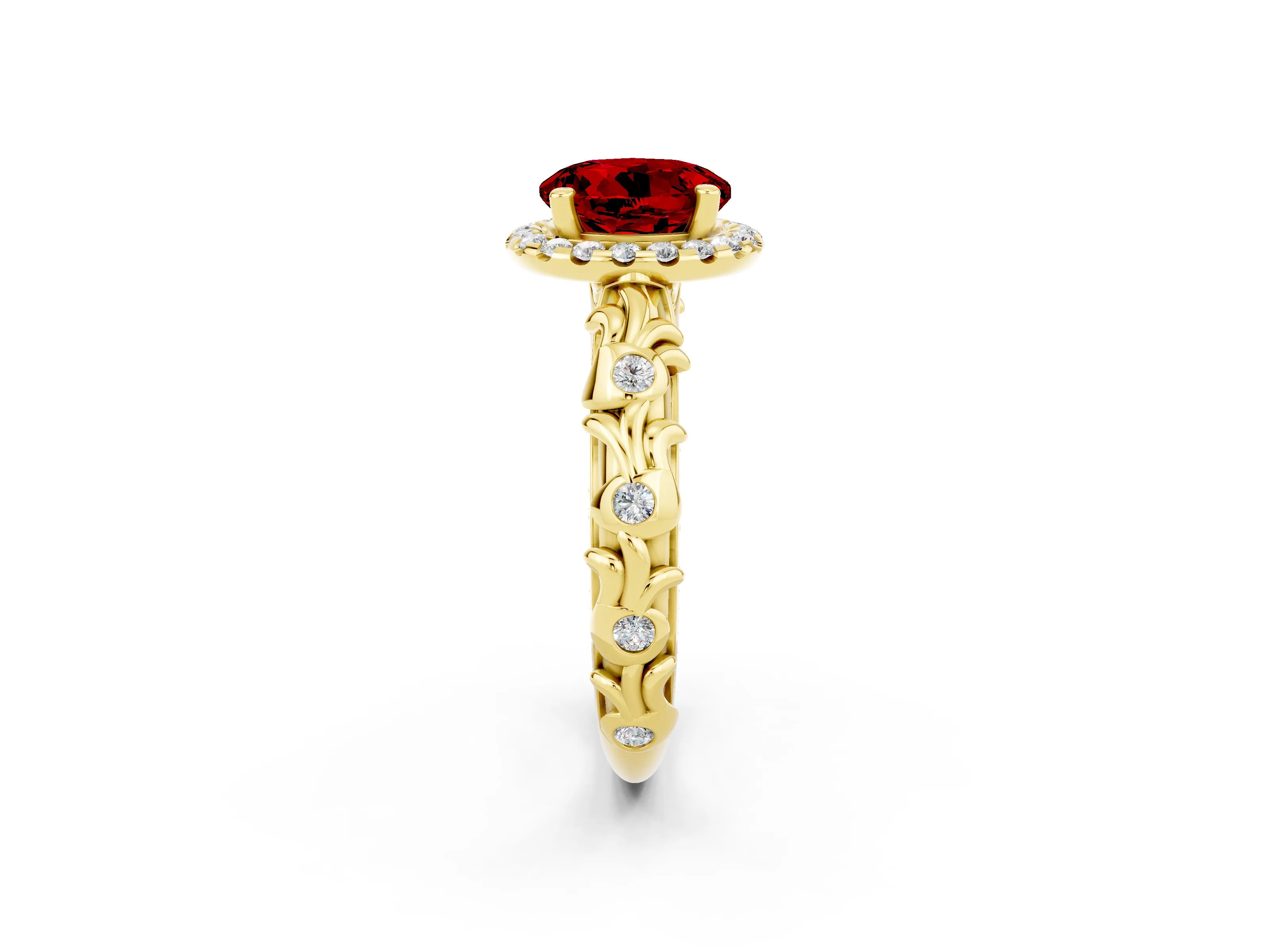 Yellow gold Round Cut Halo Diamond Solitaire with Filigree Band and Four-Prong Setting_2