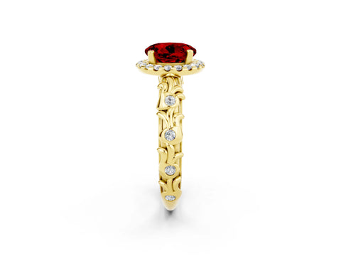 Yellow gold Round Cut Halo Diamond Solitaire with Filigree Band and Four-Prong Setting_2