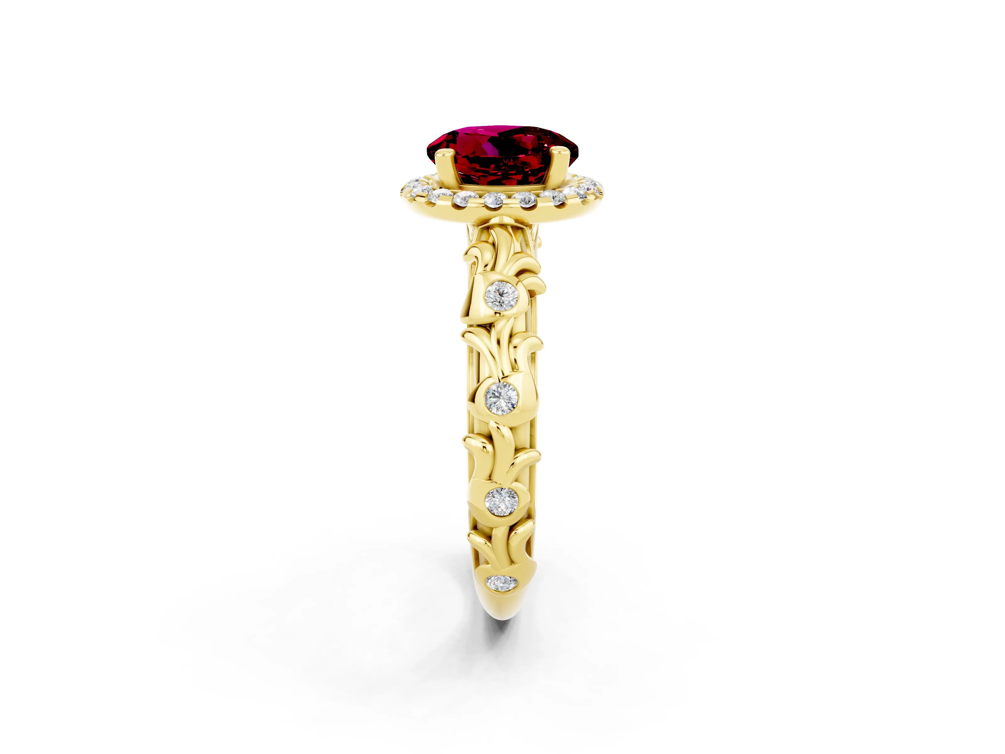 Yellow gold Round Cut Halo Diamond Solitaire with Filigree Band and Four-Prong Setting_2