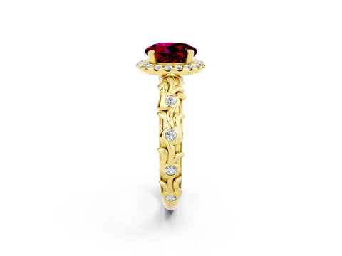 Yellow gold Round Cut Halo Diamond Solitaire with Filigree Band and Four-Prong Setting_2