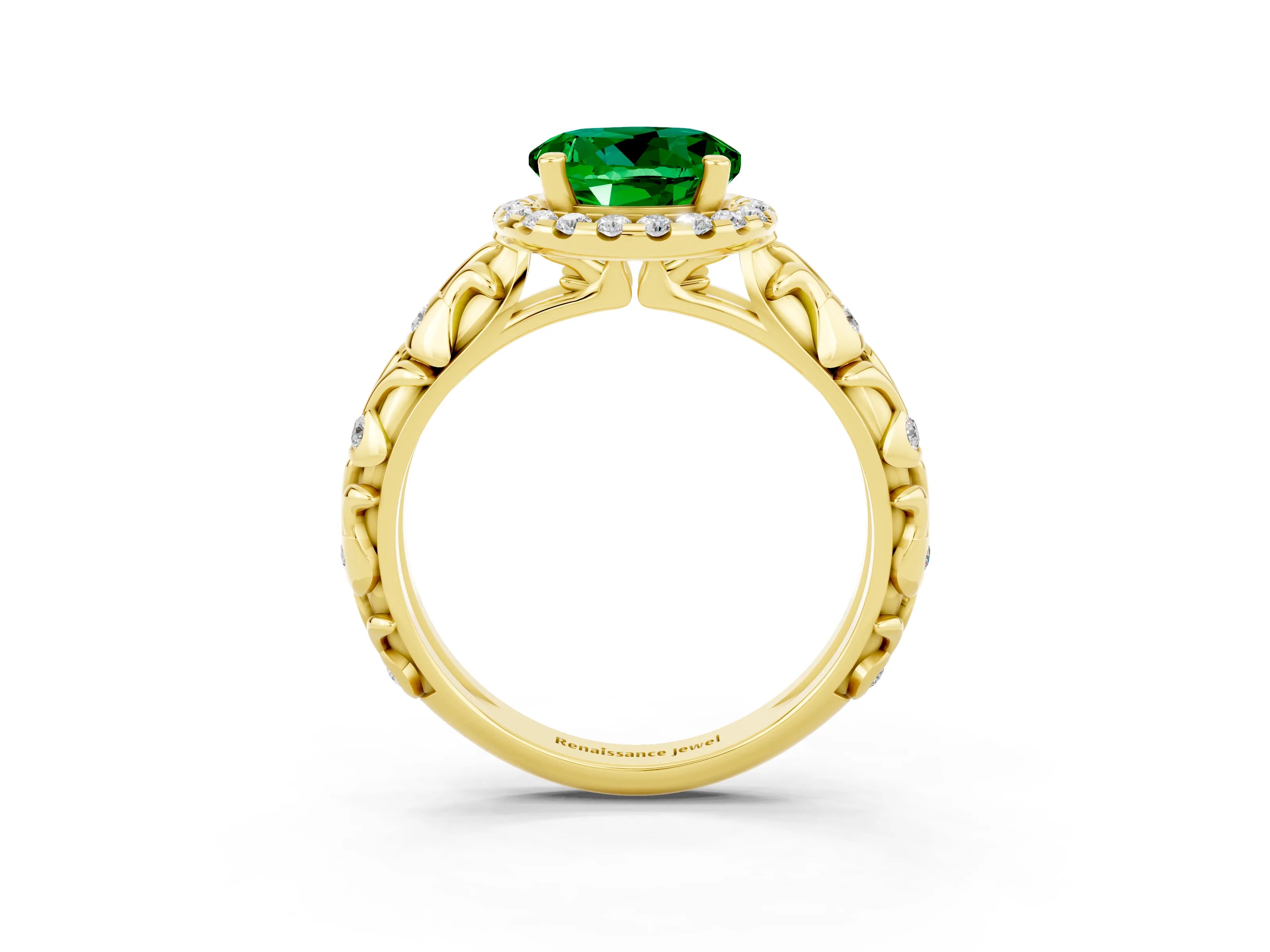 Yellow gold Round Cut Halo Diamond Solitaire with Filigree Band and Four-Prong Setting_3