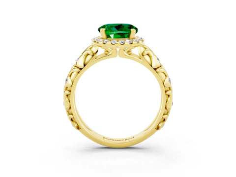 Yellow gold Round Cut Halo Diamond Solitaire with Filigree Band and Four-Prong Setting_3