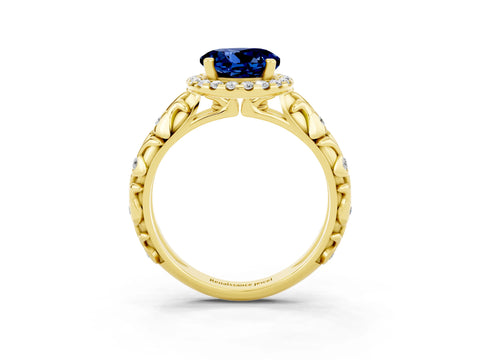 Yellow gold Round Cut Halo Diamond Solitaire with Filigree Band and Four-Prong Setting_3