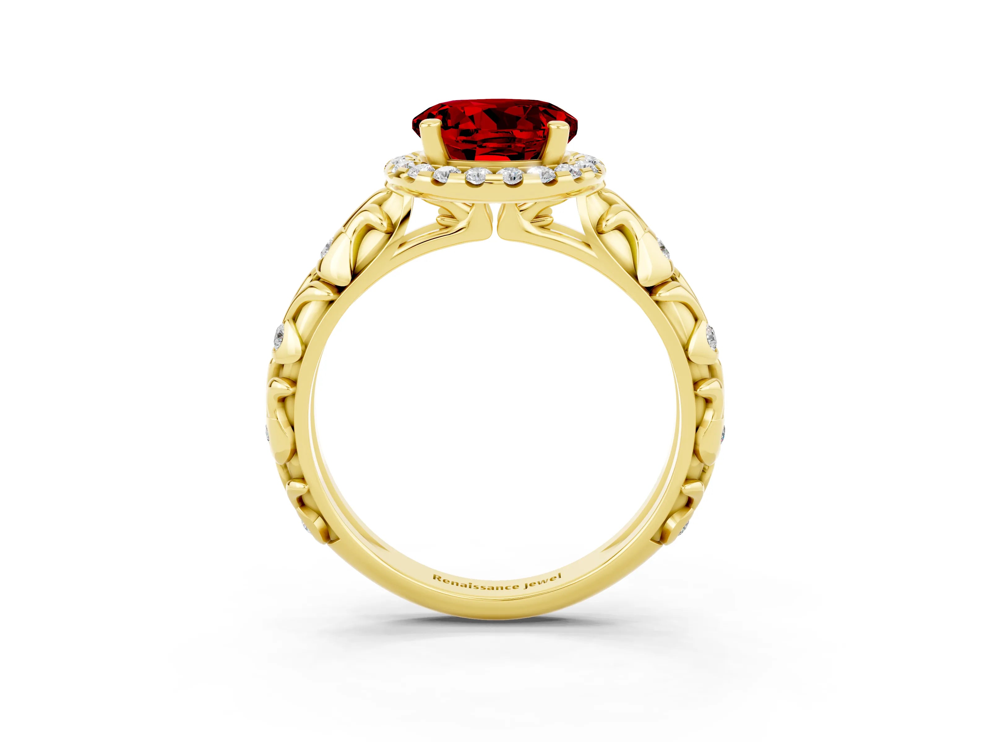 Yellow gold Round Cut Halo Diamond Solitaire with Filigree Band and Four-Prong Setting_3