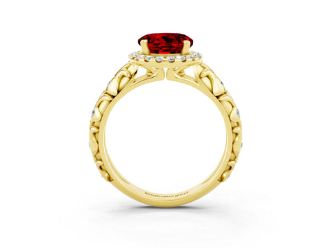 Yellow gold Round Cut Halo Diamond Solitaire with Filigree Band and Four-Prong Setting_3
