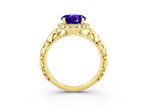 Yellow gold Round Cut Halo Diamond Solitaire with Filigree Band and Four-Prong Setting_3