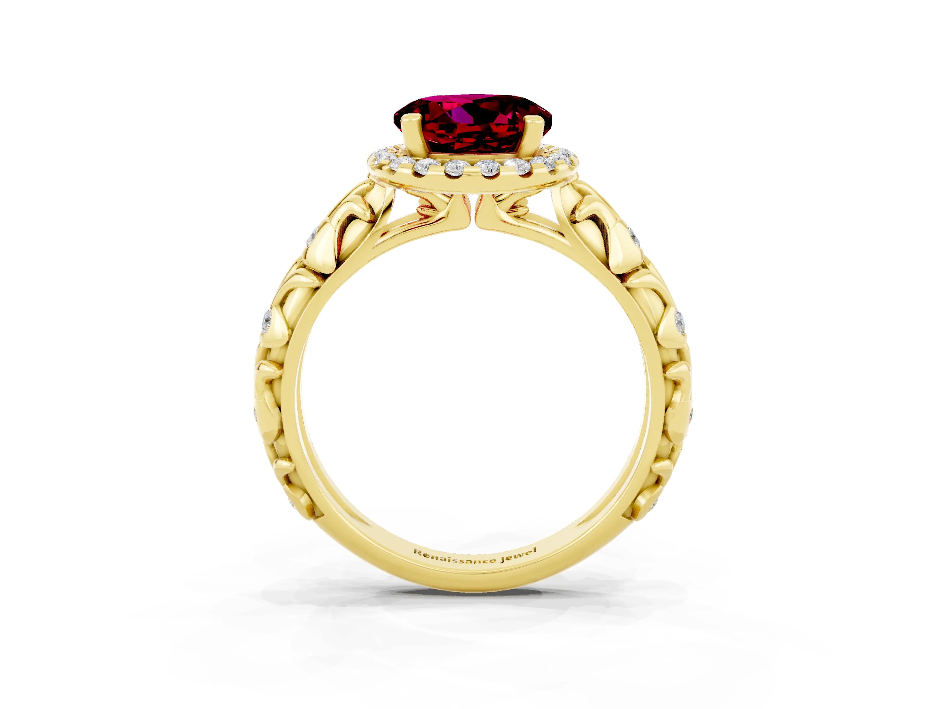 Yellow gold Round Cut Halo Diamond Solitaire with Filigree Band and Four-Prong Setting_3