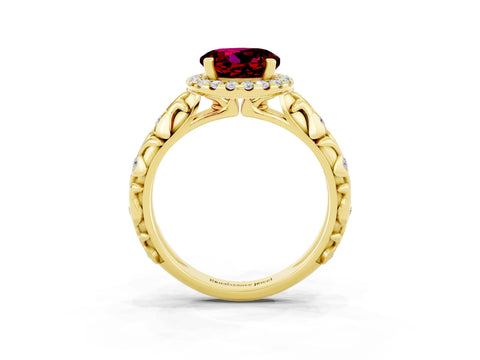 Yellow gold Round Cut Halo Diamond Solitaire with Filigree Band and Four-Prong Setting_3