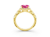Yellow gold Round Cut Halo Diamond Solitaire with Filigree Band and Four-Prong Setting_3