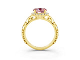 Yellow gold Round Cut Halo Diamond Solitaire with Filigree Band and Four-Prong Setting_3