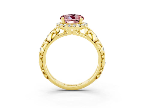 Yellow gold Round Cut Halo Diamond Solitaire with Filigree Band and Four-Prong Setting_3