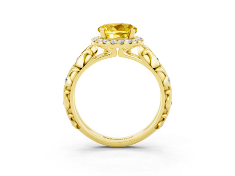 Yellow gold Round Cut Halo Diamond Solitaire with Filigree Band and Four-Prong Setting_3