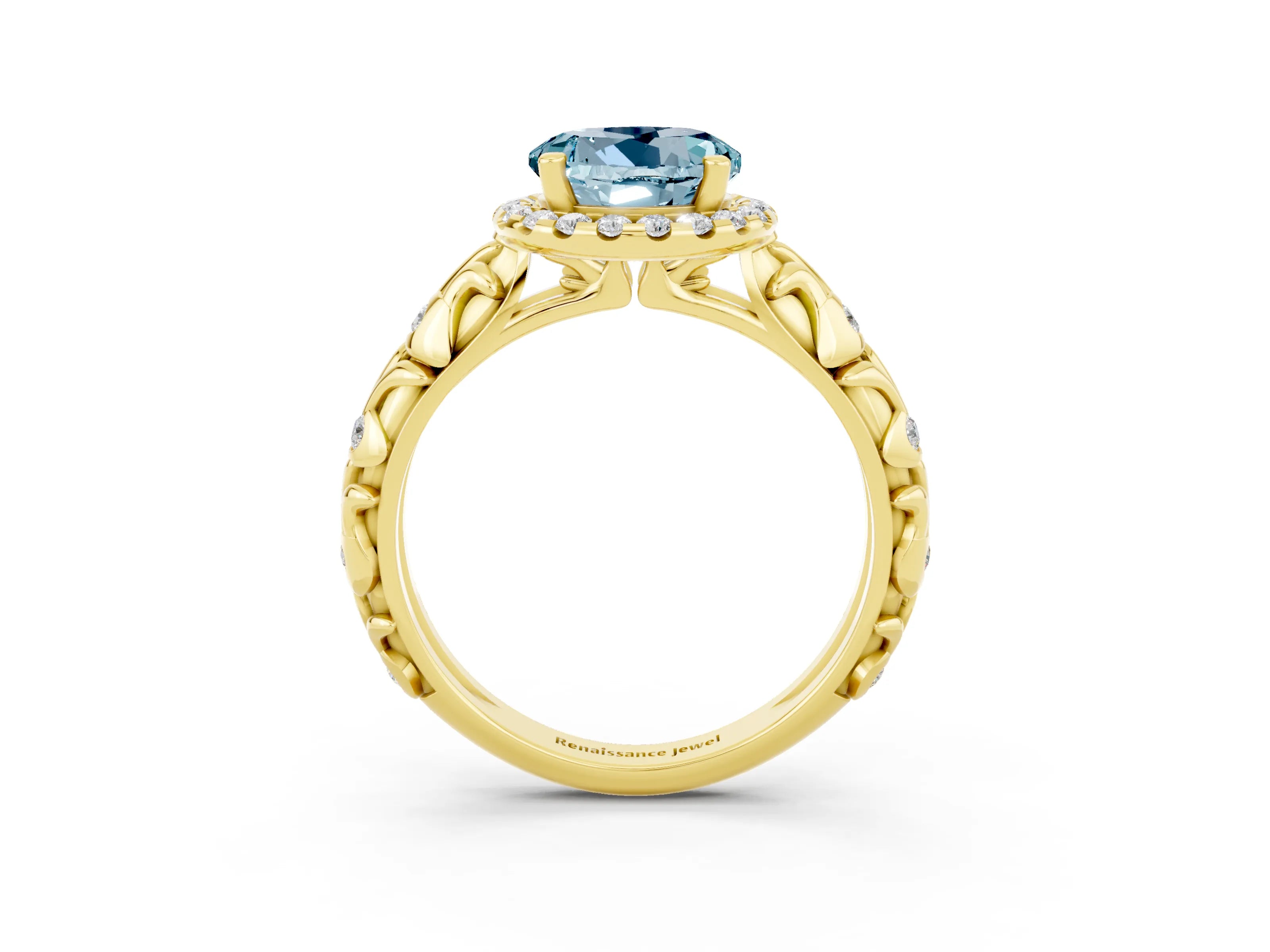 Yellow gold Round Cut Halo Diamond Solitaire with Filigree Band and Four-Prong Setting_3