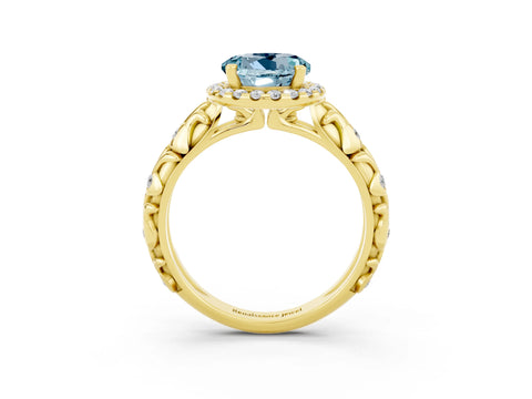 Yellow gold Round Cut Halo Diamond Solitaire with Filigree Band and Four-Prong Setting_3