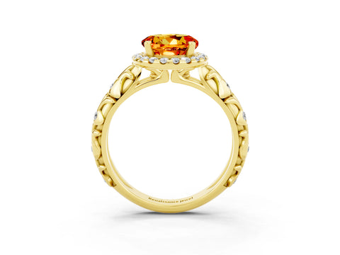 Yellow gold Round Cut Halo Diamond Solitaire with Filigree Band and Four-Prong Setting_3