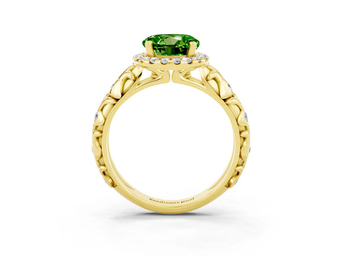 Yellow gold Round Cut Halo Diamond Solitaire with Filigree Band and Four-Prong Setting_3